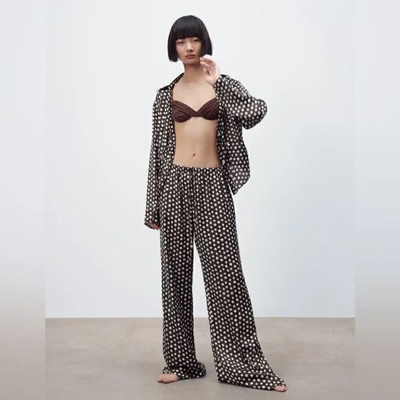 ZARA SATIN PANTS WITH POLKA DOT - Picture 6 of 9